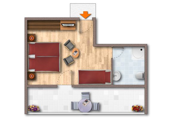 Appartement Flieder, 18-30 m², Grundriss, 2 Personen