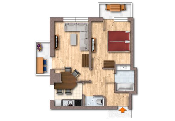 3-Raum-Appartement Almrose, 56 m², Grundriss, 2-4 Personen
