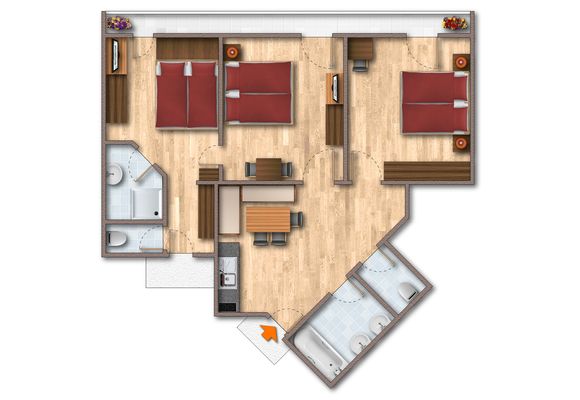 4-Raum-Appartement Enzian, 80 m², Grundriss, 4-6 Personen