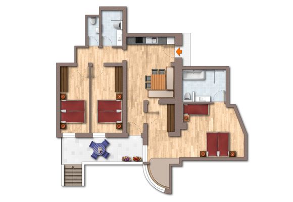 4-Raum-Appartement Krokus, 100 m², Grundriss, 6-7 Personen